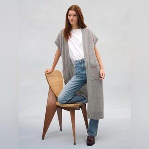 White +Warren - Cashmere Long Open Cardigan in Grey Heather